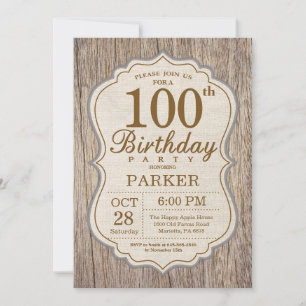 Convite de Aniversário de 100 anos Rústico de Made