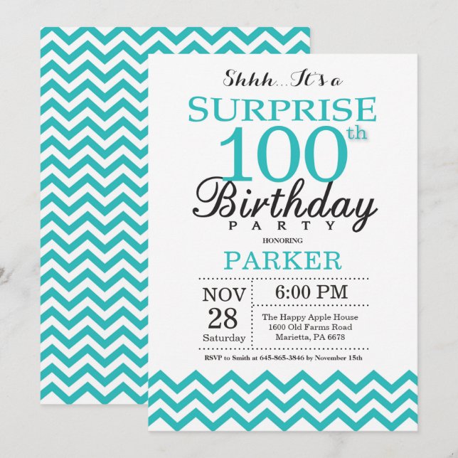 Convite de Aniversário de 100 anos Surpresa Chevro (Frente/Verso)