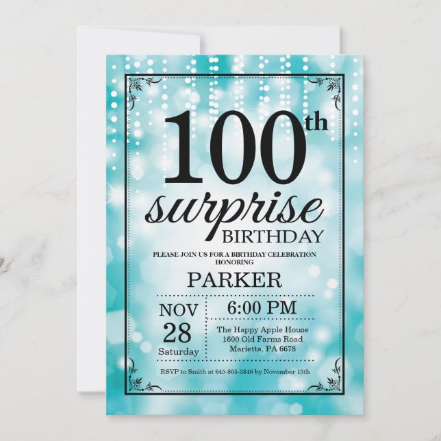 Convite de Aniversário de 100 anos Surpresa com Br (Frente)