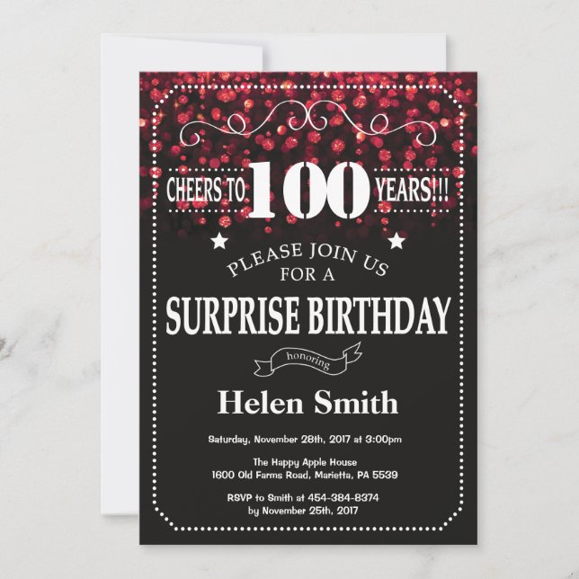 Convite de Aniversário de 100 anos Surpresa com Br (Frente)
