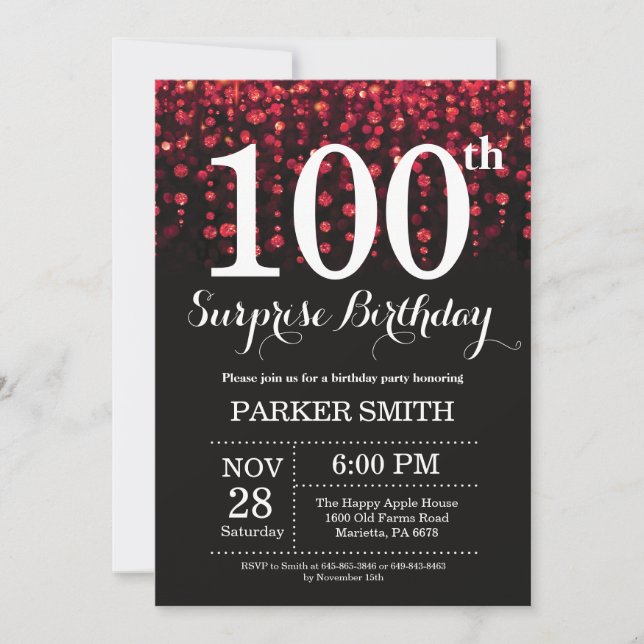 Convite de Aniversário de 100 anos Surpresa com Br (Frente)