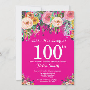 Convite de Aniversário de 100 anos Surpresa Floral