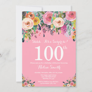 Convite de Aniversário de 100 anos Surpresa Floral