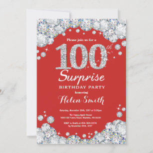 Convite de Aniversário de 100 anos Surpresa Prata 