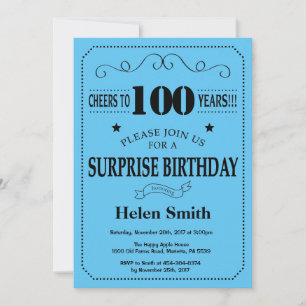 Convite de Aniversário de 100 anos Surpresa Preto