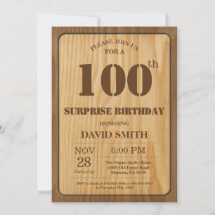 Convite de Aniversário de 100 anos Surpresa Rústic