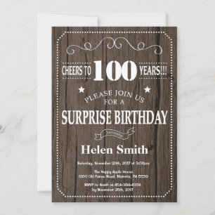 Convite de Aniversário de 100 anos Surpresa Rústic