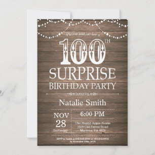 Convite de Aniversário de 100 anos Surpresa Rústic