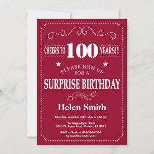 Convite de Aniversário de 100 anos Surpresa Vermel