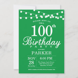 Convite de Aniversário de 100 anos Verde