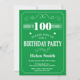 Convite de Aniversário de 100 anos Verde e Branco