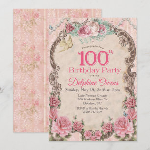 Convite de Aniversário de 100 anos Vintage Centená