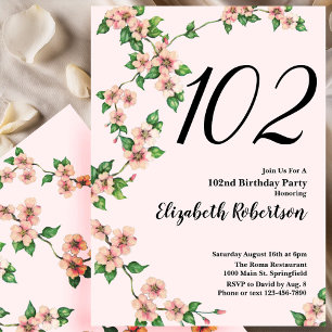 Convite de Aniversário de 102 anos Floral em Rosa