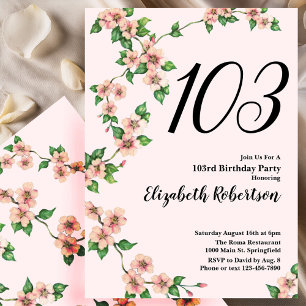 Convite de aniversário de 103 anos em rosa Floral