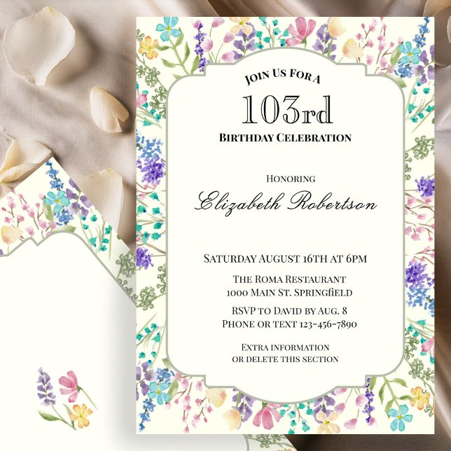 Convite de Aniversário de 103 Anos Floral Colorido (Criador carregado)