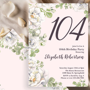 Convite de Aniversário de 104 anos Rosa Floral Peô