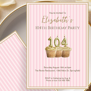 Convite de Aniversário de 104 Anos Únicos em Ouro