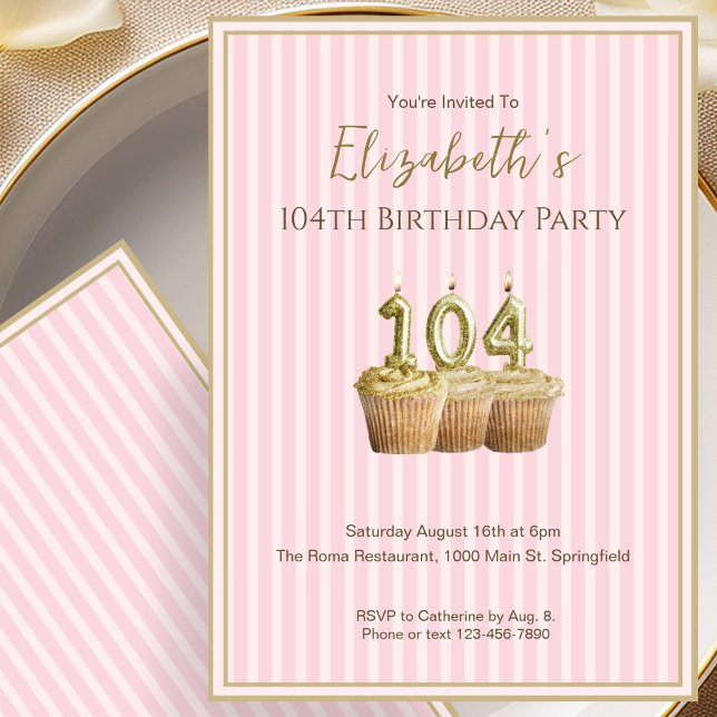 Convite de Aniversário de 104 Anos Únicos em Ouro  (Criador carregado)