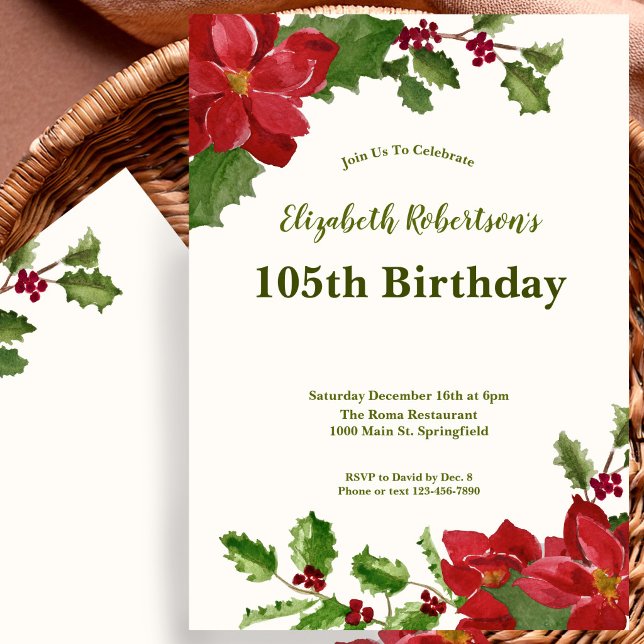 Convite de Aniversário de 105 anos com Flora Elega (Criador carregado)