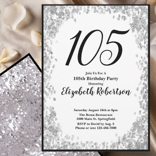 Convite de Aniversário de 105 anos Elegante Prata