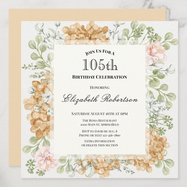 Convite de Aniversário de 105 anos em Cores Elegan (Criador carregado)