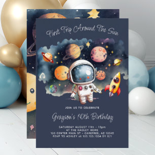 Convite de Aniversário de 10 anos Azul Planetas Es