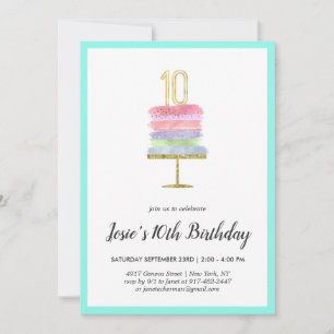 Convite de Aniversário de 10 anos Bolo Arco-íris