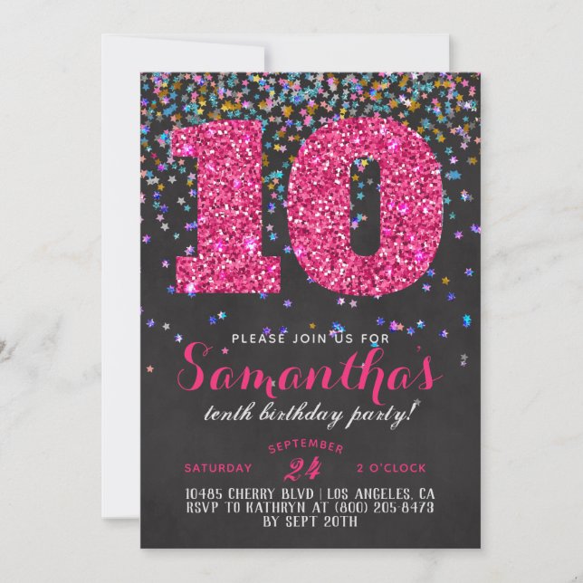 Convite de Aniversário de 10 anos com Confetes (Frente)