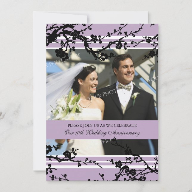 Convite de Aniversário de 10 anos com Floral Roxa (Frente)