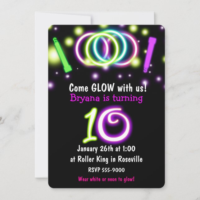 Convite de Aniversário de 10 anos da GLOW Lights I (Frente)