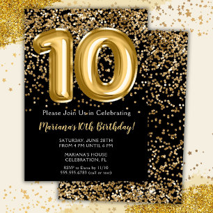 Convite de Aniversário de 10 Anos da Menina Black 