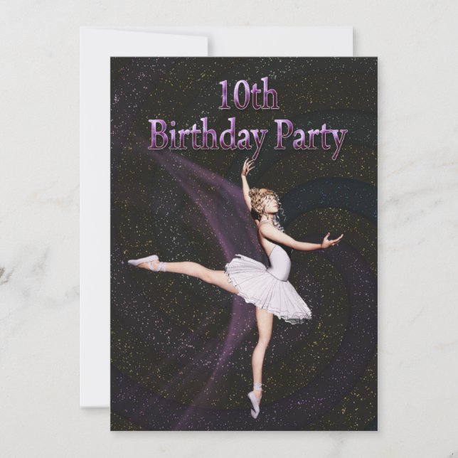 Convite de aniversário de 10 anos de Bailarina (Frente)