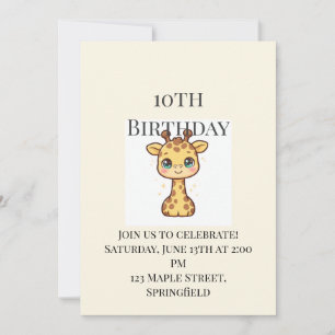 Convite de Aniversário de 10 Anos de Girafa Bebê F