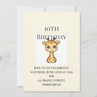 Convite de Aniversário de 10 Anos de Girafa Bebê F