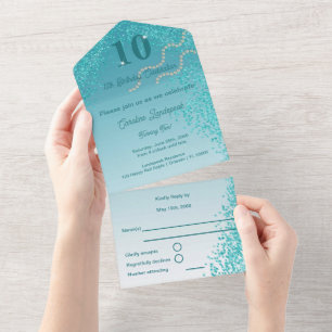 Convite de Aniversário de 10 anos Encantador Azul