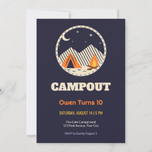 Convite de Aniversário de 10 anos Linocut Acampame