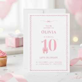 Convite de Aniversário de 10 Anos Menina Laço Rosa