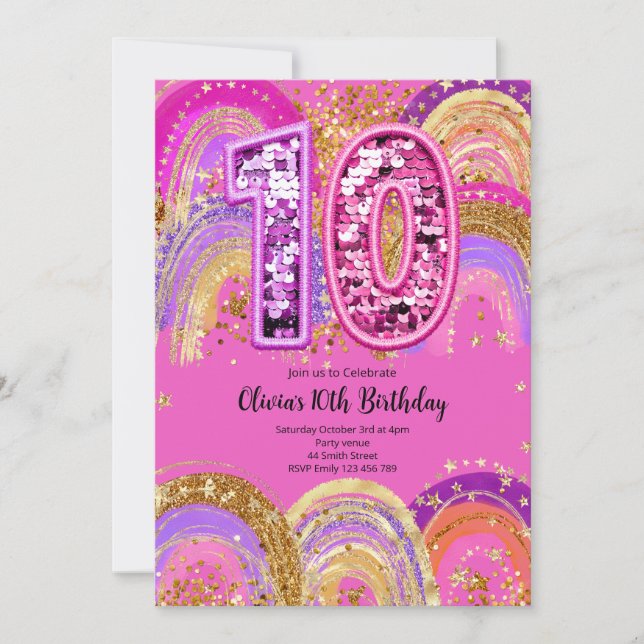 Convite de Aniversário de 10 Anos para Meninas (Frente)