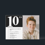 Convite de aniversário de 10 anos Preto Branco Chi<br><div class="desc">Convite de aniversário de 10 anos Preto Branco Chic Foto</div>
