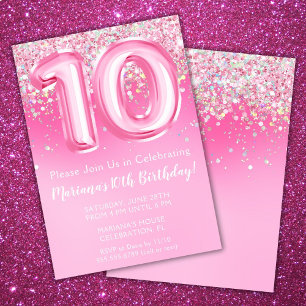 Convite de Aniversário de 10 anos Rosa Menina Bril
