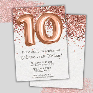 Convite de Aniversário de 10 anos Rose Gold