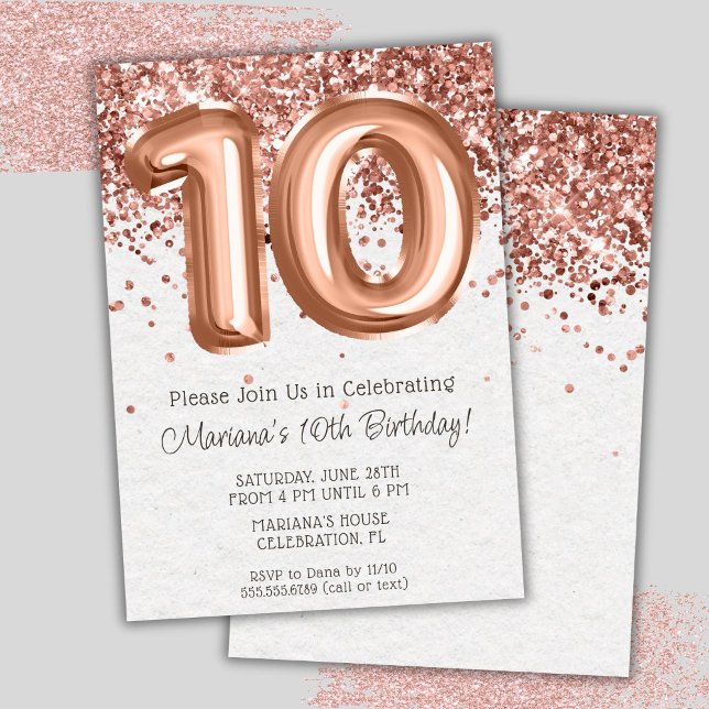 Convite de Aniversário de 10 anos Rose Gold (Criador carregado)