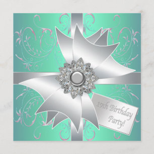 Convite de Aniversário de 10 anos Teal Azul Rosa