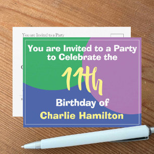 Convite de Aniversário de 11 anos Cartão Postal
