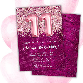 Convite de Aniversário de 11 anos Menina Magenta B