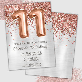 Convite de Aniversário de 11 Anos Rose Gold Silver