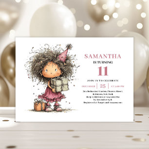 Convite de Aniversário de 11 anos Whimsy Kids Rosa