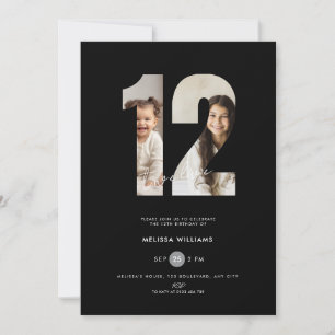 Convite de Aniversário de 12 Anos com Foto - Preto