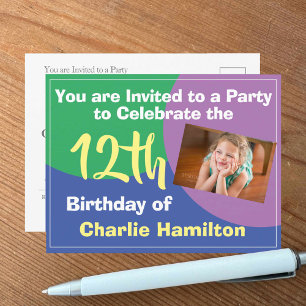 Convite de Aniversário de 12 anos com Postcard de 