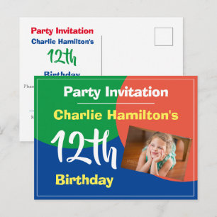 Convite de Aniversário de 12 Anos com Postcard de 